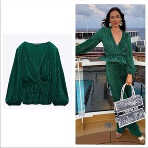 Zara green pleated blouse size M